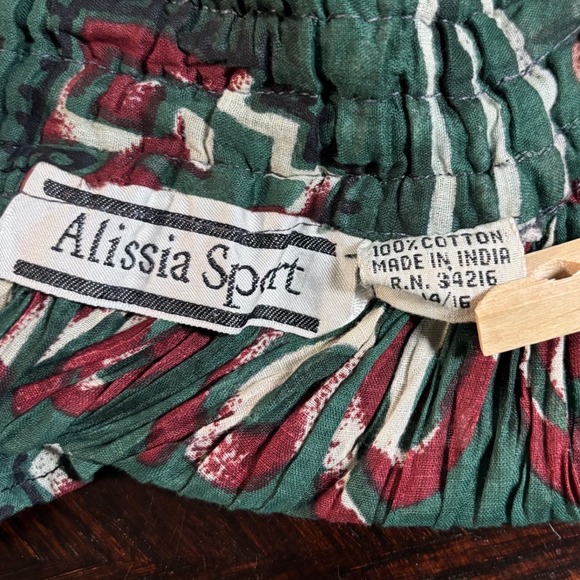 VTG Y2K Green Drawstring Tribal Cotton Broomstick Maxi Skirt Sz L Peasant Gypsy - Picture 3 of 6